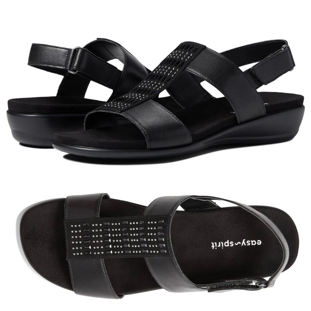 NWT Easy Spirit Hazel WIDE Embellished Black Sandal - Size: 9.5W